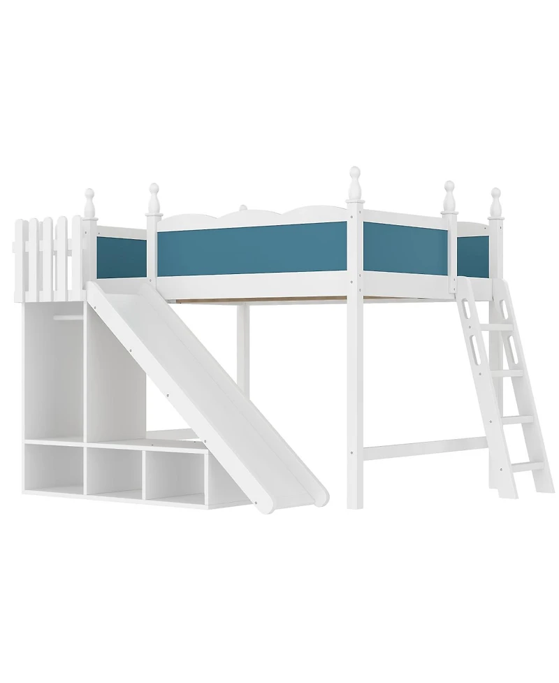 Streamdale Furniture Full Loft Bed with Storage, Wardrobe, and Slide, Solid Wood