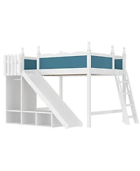 Streamdale Furniture Full Loft Bed with Storage, Wardrobe, and Slide, Solid Wood