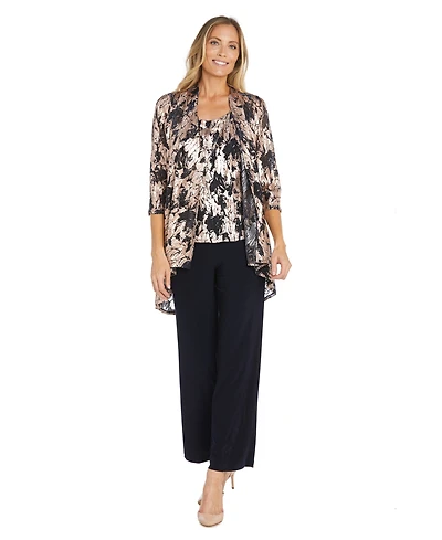 R & M Richards Women's 3-Pc. Metallic Jacquard Jacket, Tank Top Pant Set