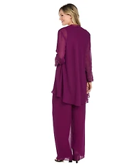 R & M Richards Women's Beaded Georgette Pull-On Tank Top, Jacket Pants, 3-Piece Set