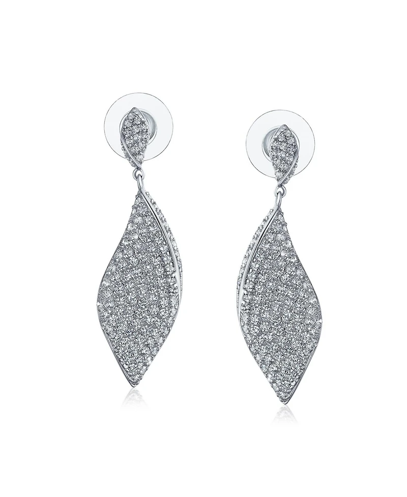Bling Jewelry Modern Bridal Pave Cubic Zirconia Dangling Statement Teardrop Chandelier Earrings Silver Plated