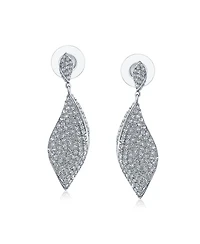 Bling Jewelry Modern Bridal Pave Cubic Zirconia Dangling Statement Teardrop Chandelier Earrings Silver Plated