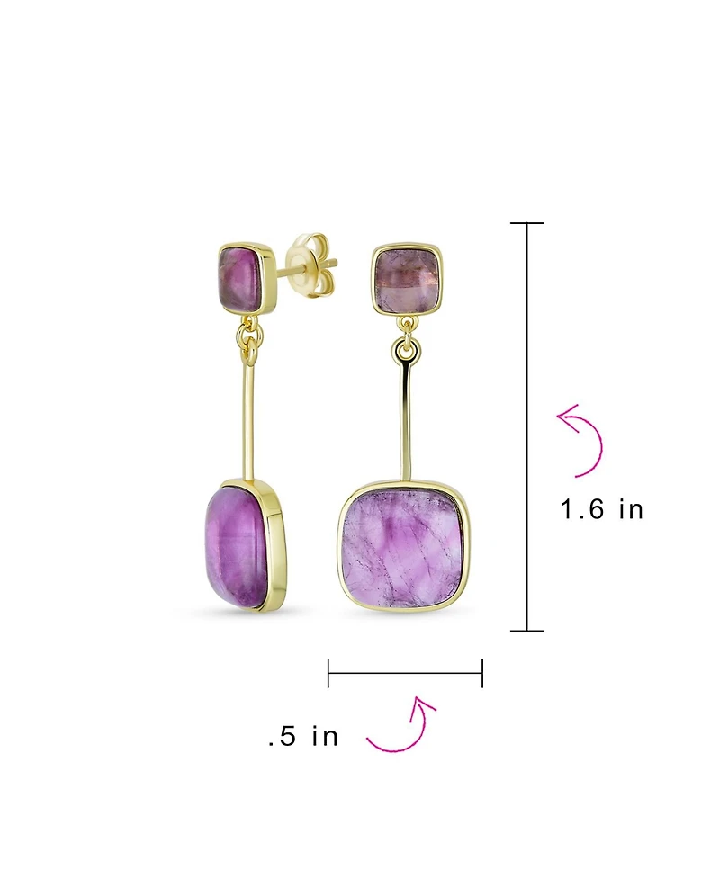 Bling Jewelry Geometric Square Bar Faceted Gemstone Purple Amethyst Dangle Statement Earrings Gold Plated