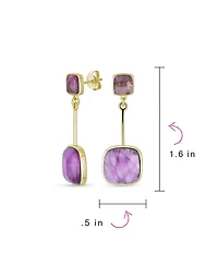 Bling Jewelry Geometric Square Bar Faceted Gemstone Purple Amethyst Dangle Statement Earrings Gold Plated
