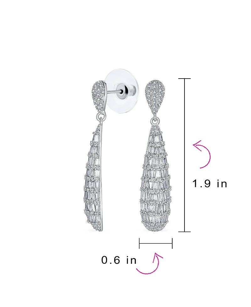 Bling Jewelry Bridal Cubic Zirconia Pave Cz Elongated Teardrop Statement Chandelier Earrings Silver Plated