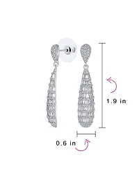 Bling Jewelry Bridal Cubic Zirconia Pave Cz Elongated Teardrop Statement Chandelier Earrings Silver Plated