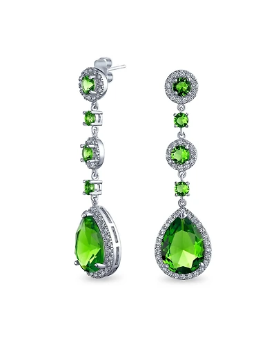 Bling Jewelry Cocktail Fashion Cubic Zirconia Halo Emerald Green Cz Large Statement Teardrop Chandelier Earrings