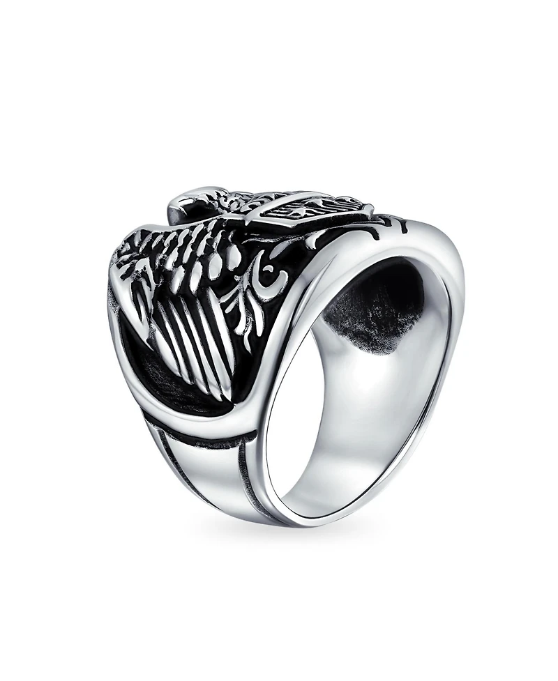 Bling Jewelry Men's Statement Bald Eagle Signet Ring Biker Patriotic Oxidized .925 Sterling Silver
