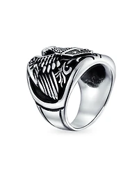 Bling Jewelry Men's Statement Bald Eagle Signet Ring Biker Patriotic Oxidized .925 Sterling Silver