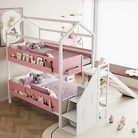 Streamdale Furniture House-Shaped Bed with Slide, Storage Stairs