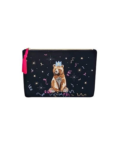 Fable England Women's Party Bear Embroidered Pouch