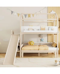 Streamdale Furniture House-Shaped Wooden Bunk Bed with Slide, Storage Stairs