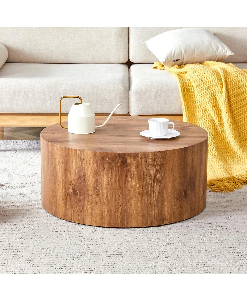 Streamdale Furniture Simple Wood Grain Cylindrical Coffee Table, 23.6" x 11.8