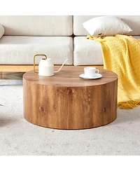Streamdale Furniture Simple Wood Grain Cylindrical Coffee Table, 23.6" x 11.8