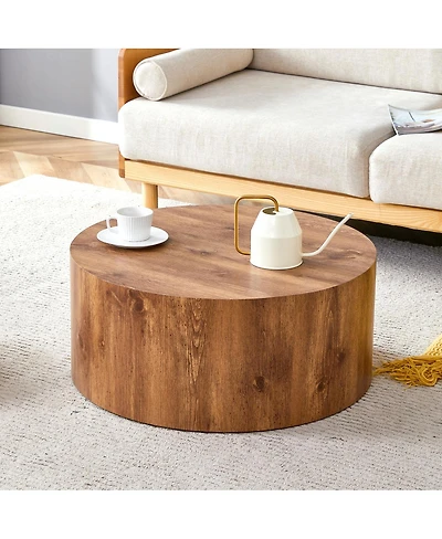 Streamdale Furniture Simple Wood Grain Cylindrical Coffee Table, 23.6" x 11.8