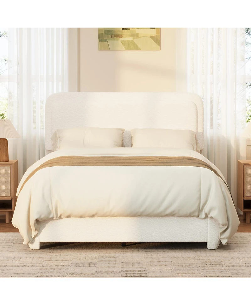 Streamdale Furniture Boucle Cloud Platform Bed with Adjustable Height Headboard
