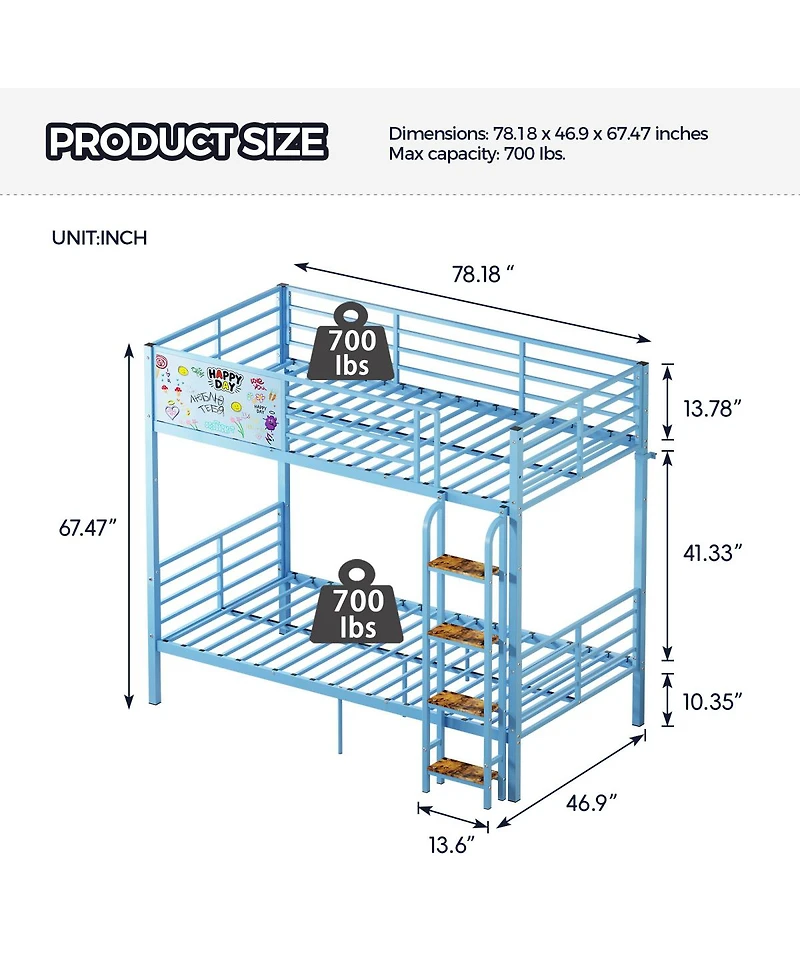 Streamdale Furniture Convertible Metal Bunk Bed for Adults and Kids