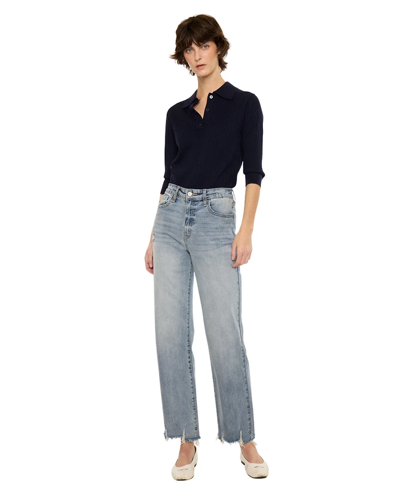 KanCan Women's High Rise Slim Wide Leg Jeans