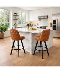 Streamdale Furniture Set of 2 Commercial Grade Swivel Bar Stools with Upholstered Tufted Seats