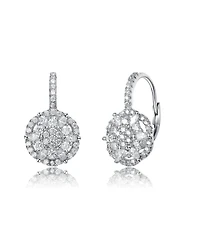 Rachel Glauber White Gold Plated Cz Flower Cluster Halo Dangle Earrings