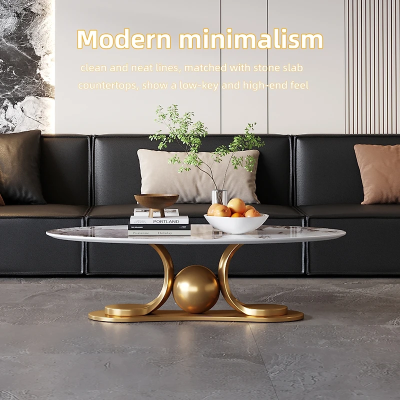 Streamdale Furniture Gold Metal Coffee Table with Stainless Steel Pedestal and Faux Marble Top