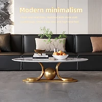 Streamdale Furniture Gold Metal Coffee Table with Stainless Steel Pedestal and Faux Marble Top