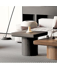 Streamdale Furniture Modern Solid Wood Veneer Square End Table with Grooved Cylindrical Base