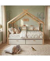 Streamdale Furniture Wooden House Bed with Two Drawers and Bookshelf Storage