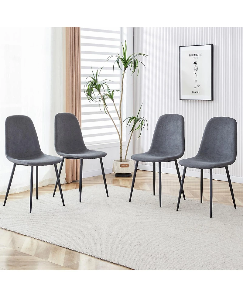 Streamdale Furniture Set of 4 Modern Linen Dining Chairs with Sturdy Metal Legs