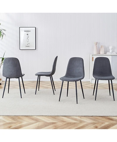 Streamdale Furniture Set of 4 Modern Linen Dining Chairs with Sturdy Metal Legs