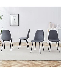 Streamdale Furniture Set of 4 Modern Linen Dining Chairs with Sturdy Metal Legs