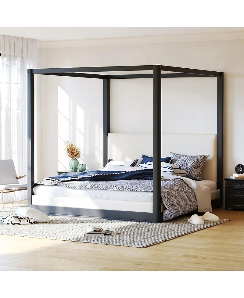 Streamdale Furniture Canopy Platform Bed with Upholstered Headboard