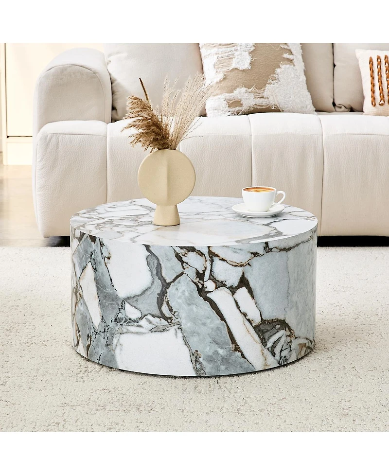 Streamdale Furniture Marble Textured Cylindrical Coffee Table, 23.6" x 11.8