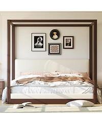 Streamdale Furniture Wood Canopy Platform Bed with Upholstered Headboard