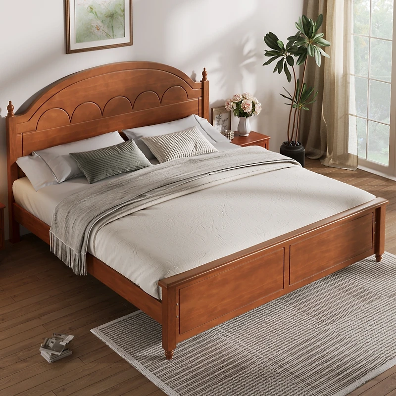 Streamdale Furniture Wooden Bed Frame with Arched Headboard and Classic Design
