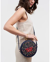 Fable England Women's Butterfly Embroidered Circle Bag
