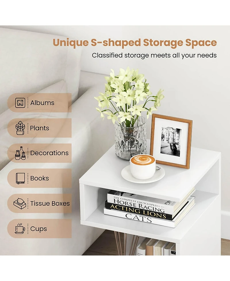 Gymax S-Shaped Side Table for Small Space Morden End Table with S-Shaped Frame