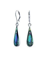 Bling Jewelry Iridescent Rainbow Abalone Shell Long Teardrop Dangle Earrings .925 Sterling Silver Lever Back