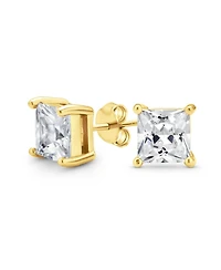 Bling Jewelry Square Cubic Zirconia 2 Ct Solitaire Princess Cut Stud Earrings 14K Gold Plated .925 Sterling Silver