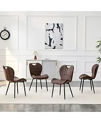 Streamdale Furniture Set of 4 Pu Dining Chairs with Integrated Handle and Metal Frame