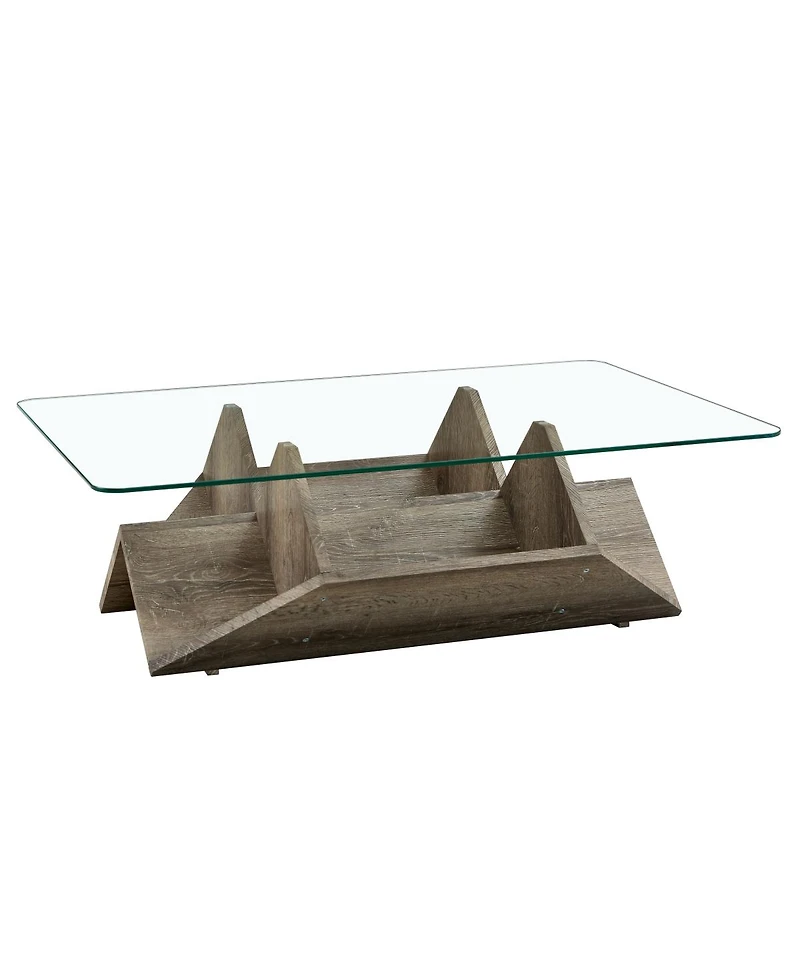 Streamdale Furniture Tempered Glass and Mdf Coffee Table with Carved Wood Grain and Storage