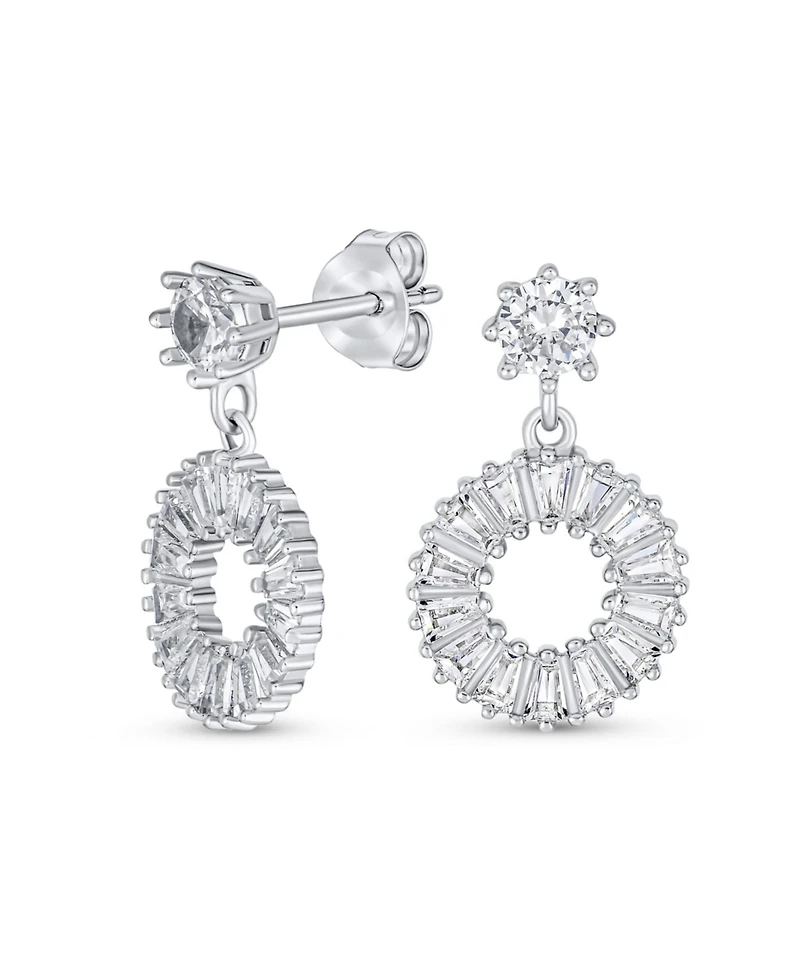 Bling Jewelry Fancy Cocktail Open Baguette Circle Drop Stud Earrings Cubic Zirconia Cz .925 Sterling Silver