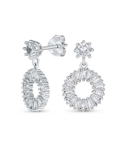 Bling Jewelry Fancy Cocktail Open Baguette Circle Drop Stud Earrings Cubic Zirconia Cz .925 Sterling Silver