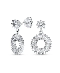 Bling Jewelry Fancy Cocktail Open Baguette Circle Drop Stud Earrings Cubic Zirconia Cz .925 Sterling Silver