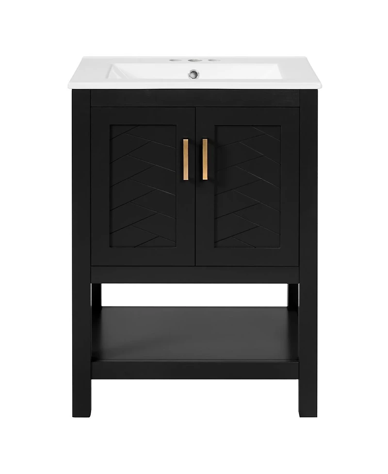 Sillysis 24 Inch Bathroom Vanity with Sink, Modern Solid Wood Mdf Cabinet, Adjustable Shelf and Soft Close Doors, Space Saving Design