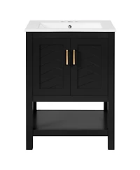 Sillysis 24 Inch Bathroom Vanity with Sink, Modern Solid Wood Mdf Cabinet, Adjustable Shelf and Soft Close Doors, Space Saving Design