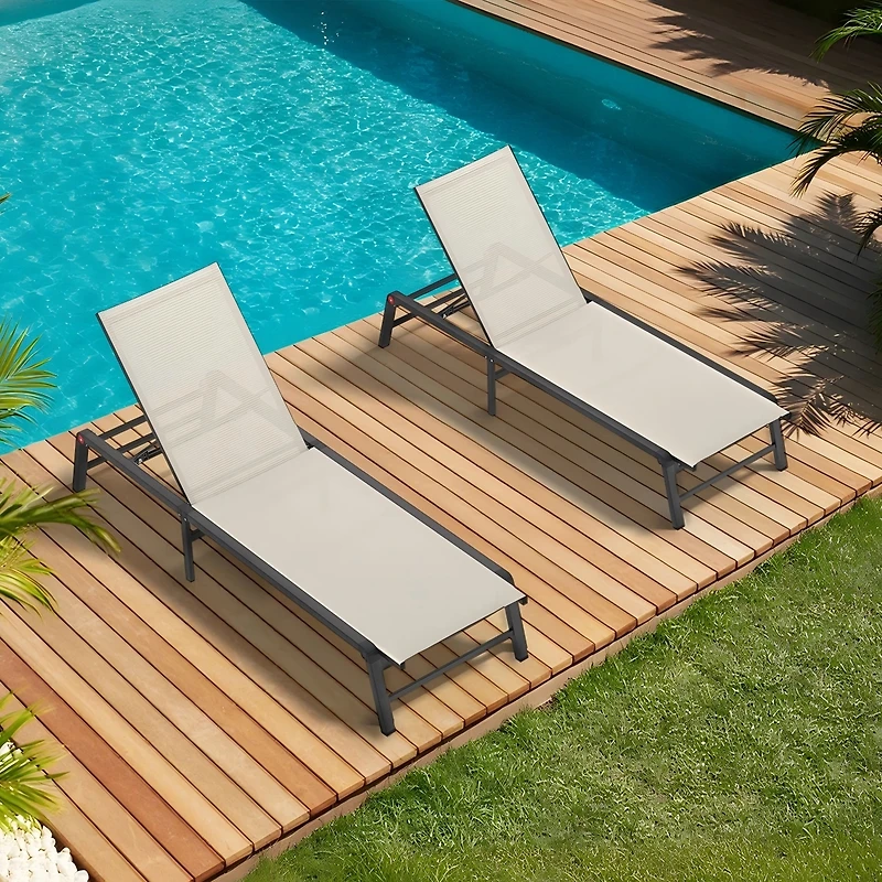 Streamdale Furniture Aluminum Outdoor Chaise Lounge Set of 2, Assemble-Free Patio Pool Loungers