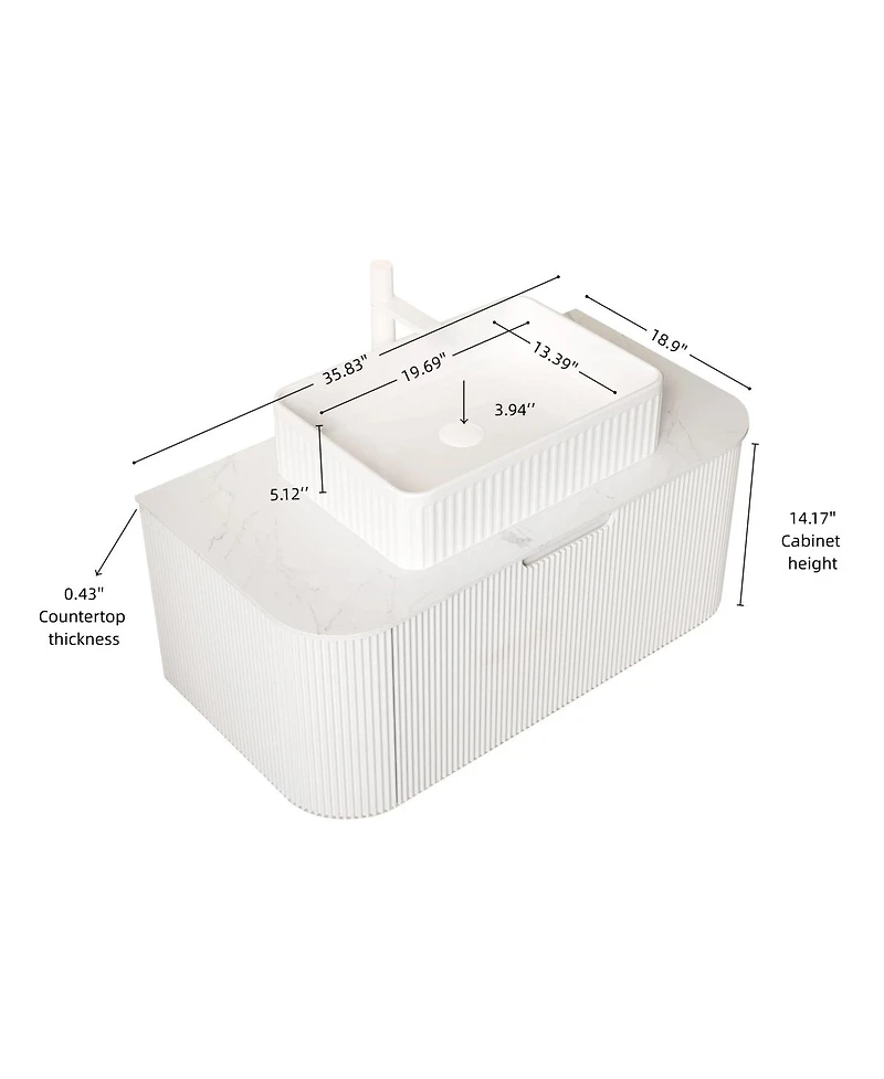 Sillysis Wall Mounted Bathroom Vanity with Rectangular Ceramic Basin, Sintered Stone Top, Stripe Panel, Pre-assembled