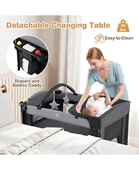 Costway Baby Bassinet Bedside Crib with Changing Table Mattress Detachable Canopy Basket
