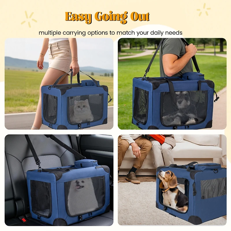 Streamdale Furniture 32'' Portable 3-Door Soft Dog Crate with Mesh Windows and Fleece Mat